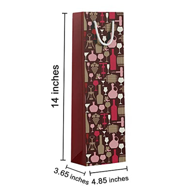 PaperPep Maroon Barrel & Bottles 14"X4.85"X3.65" Wine Paper Bag Pack of 6 | Wine Bottle Bags for Return Gifting, Birthday, Presents & Other Occasion