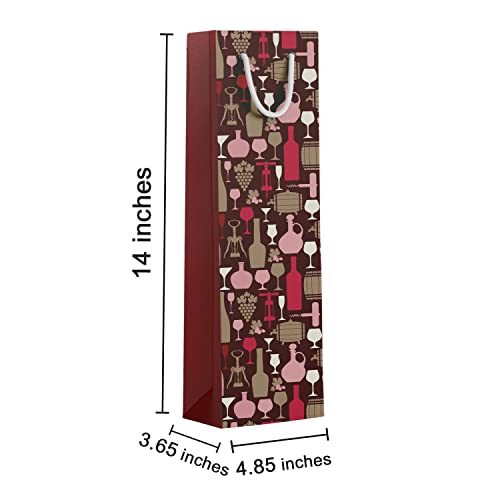 PaperPep Maroon Barrel & Bottles 14"X4.85"X3.65" Wine Paper Bag Pack of 6 | Wine Bottle Bags for Return Gifting, Birthday, Presents & Other Occasion