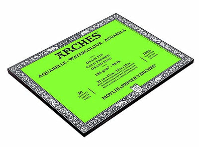 Arches Watercolour 185 GSM Cold Pressed Natural White 31 x 41 cm Paper Blocks, 20 Sheets