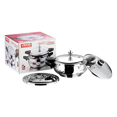 Vinod Stainless Steel Sandwich Bottom Magic Outer Lid Pressure Cooker, 3.5 Liter, Silver