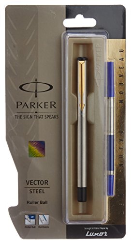 Parker Vector Stainless Steel Roller Ball Pen - Blue Ink, Pack Of 1