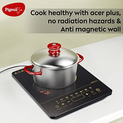 Pigeon By Stovekraft 14429 Acer Plus 1800 Watt Induction Cooktop with Feather Touch Control, Induction Stove comes with 8 Preset Menus and Auto-Shut Off features (Black)