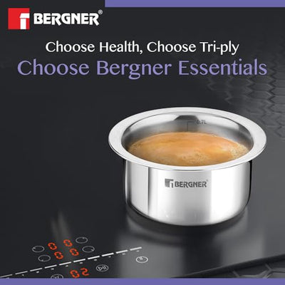 Bergner BE Bergner Essentials Tri-Ply Stainless Steel Junior 10 cm (500 ml) Tope/Patila/Topia, Even Heat Distribution, Consumes Less Oil, Easy to Clean, Induction Bottom and Gas Ready, 5-Year Warranty