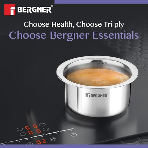 Bergner BE Bergner Essentials Tri-Ply Stainless Steel Junior 10 cm (500 ml) Tope/Patila/Topia, Even Heat Distribution, Consumes Less Oil, Easy to Clean, Induction Bottom and Gas Ready, 5-Year Warranty