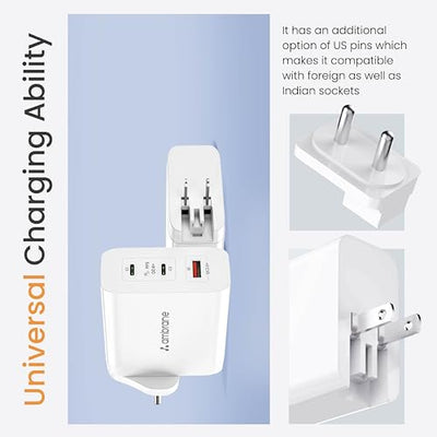 Ambrane 150w GaN Multi-Port Fast Charger Type C USB Compatible with All iPhone, Android & Laptops (MacBook & Windows) Travel Adapter with US Pins for The USA, Canada, Mexico & Japan (RAAP G150)