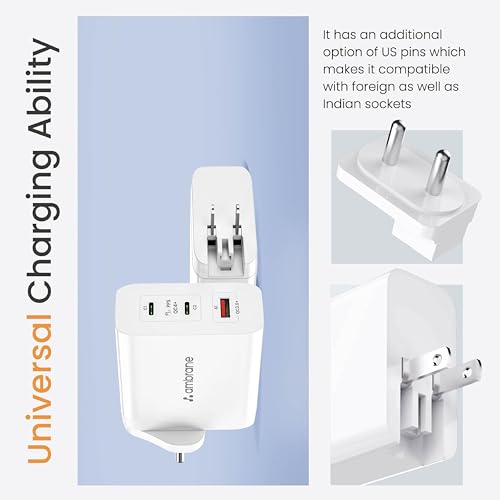 Ambrane 150w GaN Multi-Port Fast Charger Type C USB Compatible with All iPhone, Android & Laptops (MacBook & Windows) Travel Adapter with US Pins for The USA, Canada, Mexico & Japan (RAAP G150)