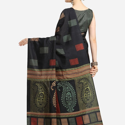 Black & Green Ethnic Motifs Fusion Saree