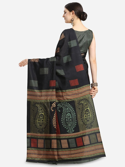 Black & Green Ethnic Motifs Fusion Saree