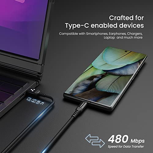 Ambrane Ultra Fast Type C Charging Cable, 65W VOOC Technology, Perfectly Compatible with Samsung, Mi, Realme, Oppo, Vivo, OnePlus, Nothing Devices, 480Mbps Data Sync, Braided, 1.2 M (ABCVS-12 Black)