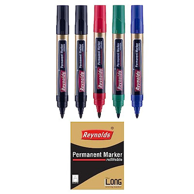 Reynolds  permanent marker -  2 Black, 1 Blue, 1 Red & 1 Green, Pack of 5