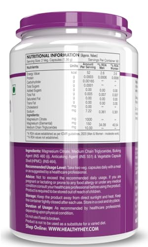 HealthyHey Nutrition Magnesium Citrate-120 Vegetable Capsules