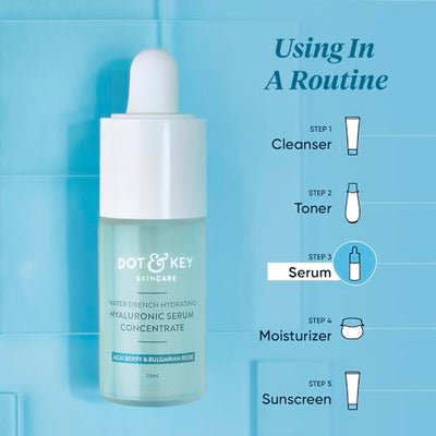 Dot & Key Hydrating Hyaluronic Acid Serum With Vitamin C + E | For Plump, Glowing Skin | Face Serum for Dry Skin, Oily & Normal Skin | With Ceramide & Acai Berry | 30ml