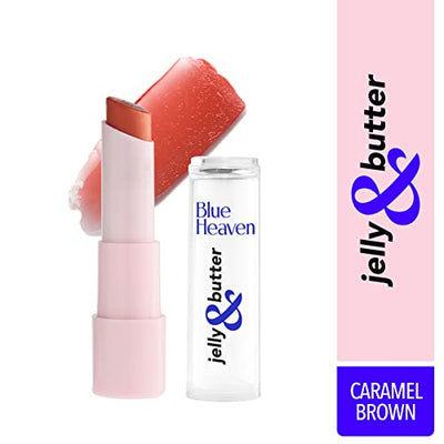 Blue Heaven Jelly & Butter Moisturising Lip Balm, Hydrating Tinted Lip Balm with Jojoba Oil, Shea Butter & Vitamin E for Dry & Chapped Lips, Caramel Brown, 3g