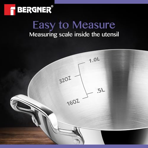 BERGNER BE Essentials TriPly Stainless Steel 18 cm Extra Deep Kadai/Indian Wok, 1 L Kadhai, Even Heat Distribution, Consumes Less Oil, Easy to Clean, Gas Stove Compatible, 5-Year Warranty