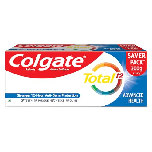 Colgate Total 300gm (2 x 150gm) Advanced Health Antibacterial Toothpaste, Tooth Paste with 12-Hour Anti-Germ Protection, Whole Mouth Health, World's No. 1* Germ-fighting Toothpaste (Combo Pack Offer)