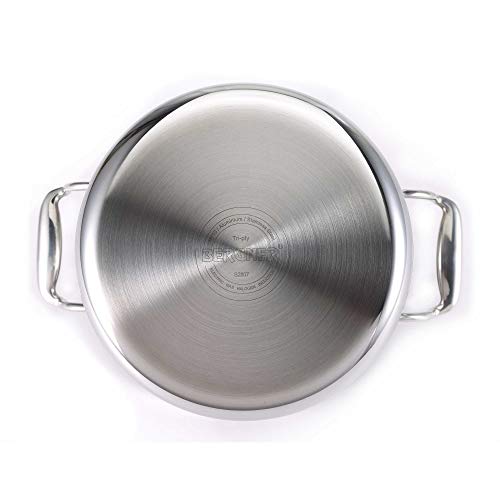 BERGNER Argent Tri-Ply Stainless Steel Casserole With Stainless Steel Lid (22 Cm, 4.1 Litres, Induction Base, Silver),Non-Stick, 4.1 Liter