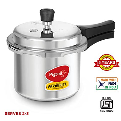 Pigeon By Stovekraft Special Aluminium Pressure Cooker with Outer Lid Induction and Gas Stove Compatible 3 Litre Capacity for Healthy Cooking (Silver)