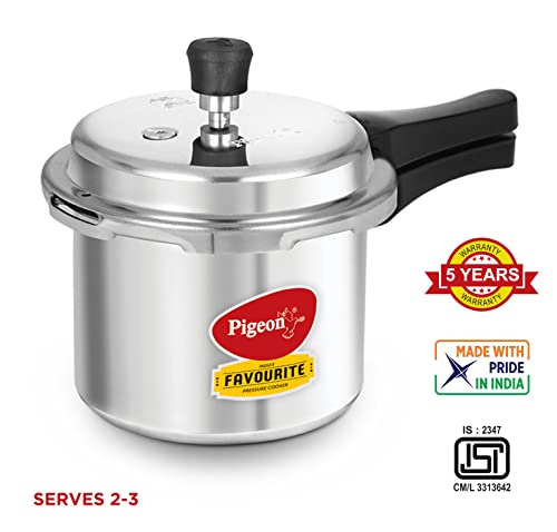 Pigeon By Stovekraft Special Aluminium Pressure Cooker with Outer Lid Induction and Gas Stove Compatible 3 Litre Capacity for Healthy Cooking (Silver)