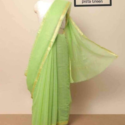 Anny Designer women's kota doria plain cotton saree/girl's sari with blouse piece (free size)(Apple Green)