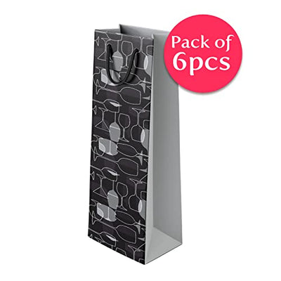 PaperPep Black Glasses 14"X4.85"X3.65" Wine Paper Bag Pack of 6 | Wine Bottle Bags for Return Gifting, Birthday, Presents & Other Occasion