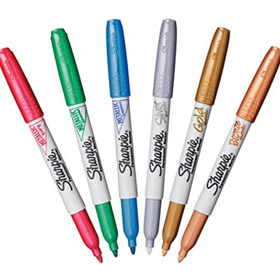 Sharpie Fine Tip Permanent Markers, Metallic, Assorted, 6 Markers