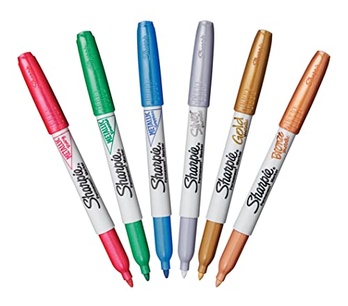 Sharpie Fine Tip Permanent Markers, Metallic, Assorted, 6 Markers