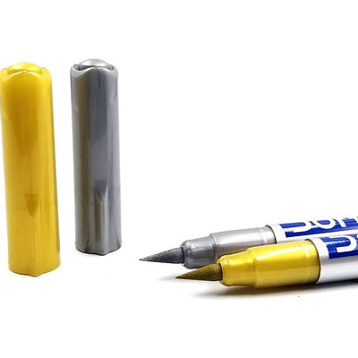 Doms Metallic Brush Pen 2 Shades Super Soft Brush Tip Nib Sketch Pens