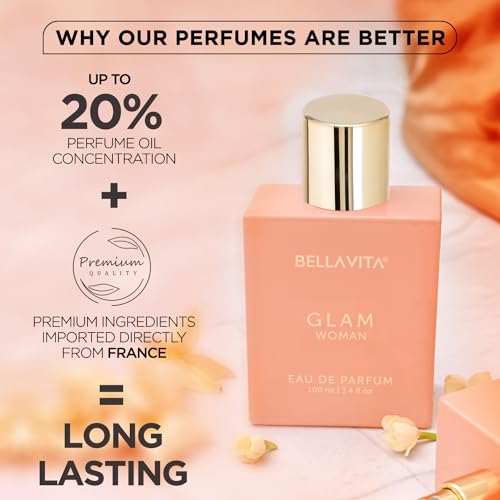 Bella Vita Luxury GLAM Woman Eau De Parfum with African Orange, Jasmine & Patchouli|Premium, Long Lasting Floral & Woody Fragrance EDP for Women 100ML