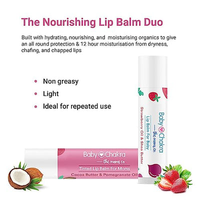 BabyChakra Nourishing Lip Balm Duo Pack for Women's & Babies/Kids, 100% Natural Ingredients, Long Lasting Non Greasy 12 Hours Moisturising, Cruelty Free (2x4.5 gm)