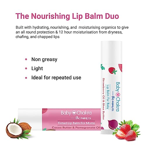 BabyChakra Nourishing Lip Balm Duo Pack for Women's & Babies/Kids, 100% Natural Ingredients, Long Lasting Non Greasy 12 Hours Moisturising, Cruelty Free (2x4.5 gm)