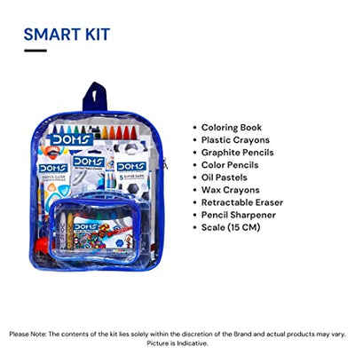 Doms Smart Kit | Comes with Transparent Zipper Bag | Perfect Value Pack | Kit for School Essentials | Gifting Range for Kids | Combination of 12 Stationery Items