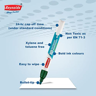 Reynolds HD Whiteboard Marker - Green Ink, Pack of 10