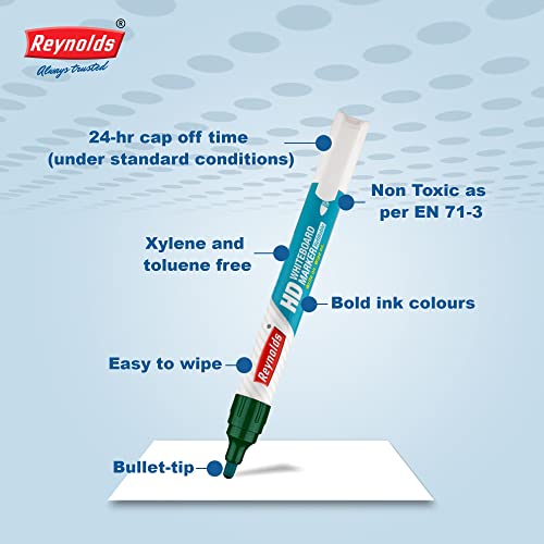 Reynolds HD Whiteboard Marker - Green Ink, Pack of 10