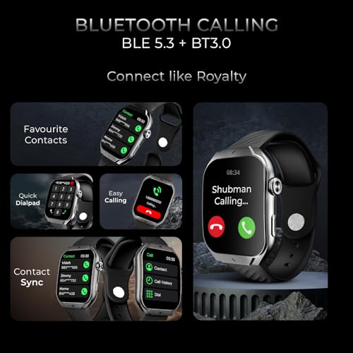 beatXP Unbound Curv 1.96” 3D Curved AMOLED Bluetooth Calling Smart Watch, Metal Body, Rotary Crown, Always On Display, Wireless Charging (Electric Black)