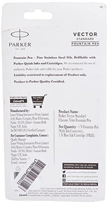 Parker Vector Standard Chrome Trim Fountain Pen - Blue Ink, Pack Of 1