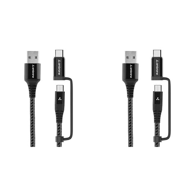 Ambrane 2 in 1 Type-C & Micro USB Cable with 3A Fast Charging Mobile Cable, 480 mbps Data Sync, Quick Charge 3.0, 1m Braided Cable, Compatible with All Type-C & Micro USB Devices (ABDC-10, Black)