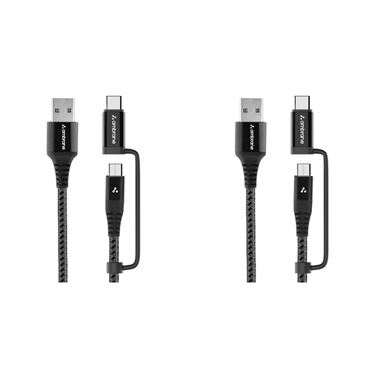 Ambrane 2 in 1 Type-C & Micro USB Cable with 3A Fast Charging Mobile Cable, 480 mbps Data Sync, Quick Charge 3.0, 1m Braided Cable, Compatible with All Type-C & Micro USB Devices (ABDC-10, Black)