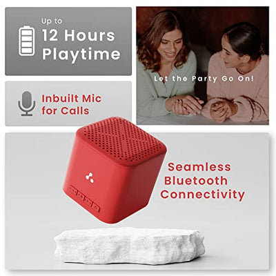 Ambrane 5W Wireless Bluetooth Mini Speaker with 12Hrs Playtime, Immersive Sound, 40mm Driver, Bluetooth V5.1 Strong Connectivity, Portable Design, Integrated Music & Call Control (Cube +, Red)