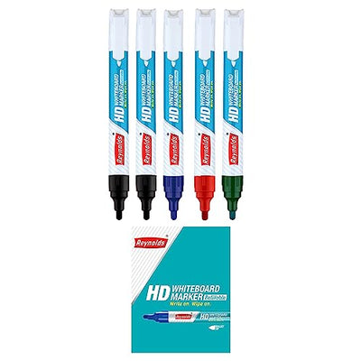 Reynolds HD Whiteboard marker - 2 Black, 1 Blue, 1 Red & 1 Green, Pack of 5