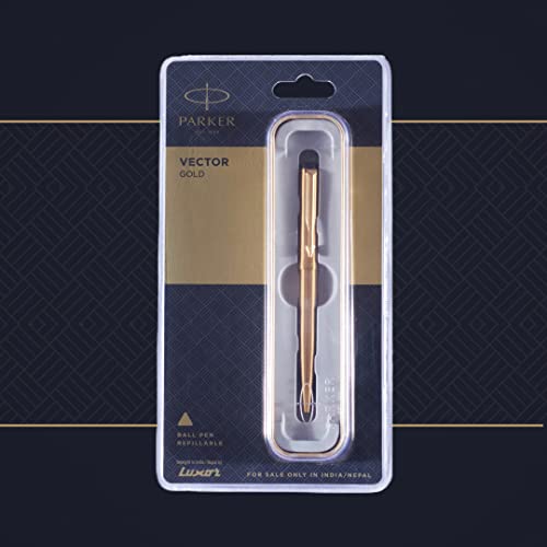 Parker Vector Chrome Trim Stainless Steel Gold Ball Pen - Blue Ink, Pack Of 1
