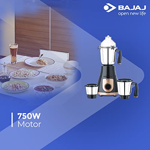 Bajaj GX-3701 750W Mixer Grinder with Nutri-Pro Feature, 3 Jars, Black (Indian Plug)
