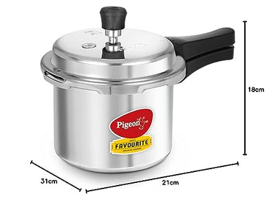 Pigeon By Stovekraft Special Aluminium Pressure Cooker with Outer Lid Induction and Gas Stove Compatible 3 Litre Capacity for Healthy Cooking (Silver)