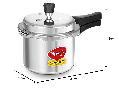 Pigeon By Stovekraft Special Aluminium Pressure Cooker with Outer Lid Induction and Gas Stove Compatible 3 Litre Capacity for Healthy Cooking (Silver)