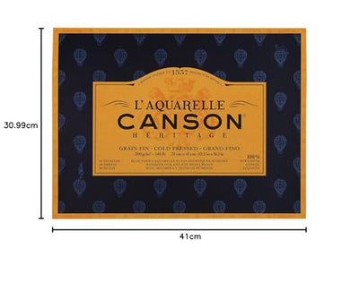 Canson Héritage Cotton 300 GSM Cold Pressed 31 x 41 CM Paper Block(White, 20 Sheets)