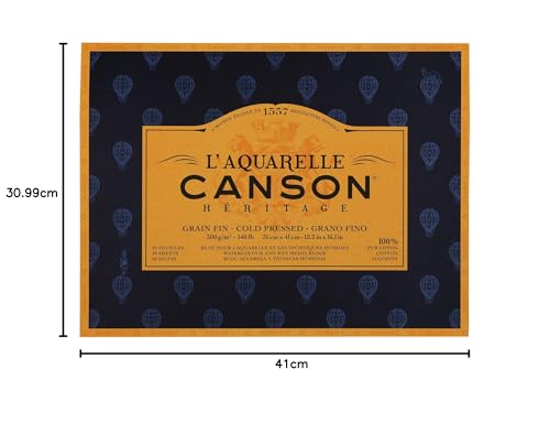 Canson Héritage Cotton 300 GSM Cold Pressed 31 x 41 CM Paper Block(White, 20 Sheets)