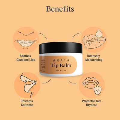 Arata Citrus Lip Balm (10 G) For Dry, Chapped Lips | Intensely Moisturizing | Cocoa Butter, Sweet Almond & Lemon Oil | All-Natural, Vegan