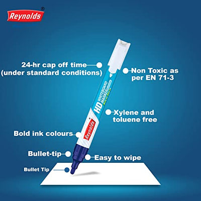 Reynolds HD Whiteboard Marker - Blue Ink, Pack of 10