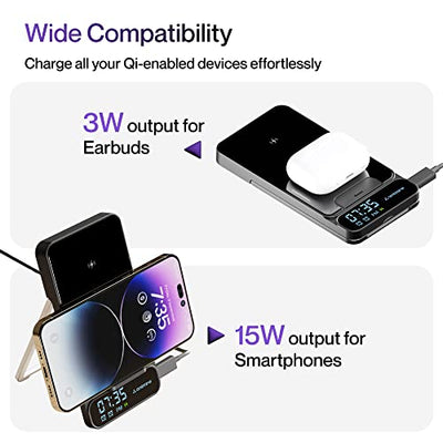 Ambrane 15W Wireless Charging Stand with Digital Display & Alarm Setting for iPhone 14/13/12 Series, Galaxy S23/S22/S21/S20/Note20 Series, Airpods & Other Qi Devices (Powerpod Pro, Black)