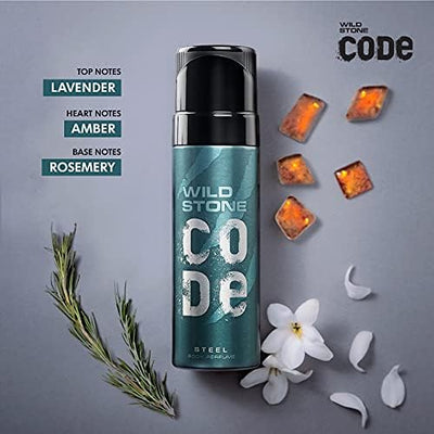 4x Wild Stone Fresh Code Steel Long Lasting No Gas Body Perfume Spray For Men, 150Ml - Pack of 4