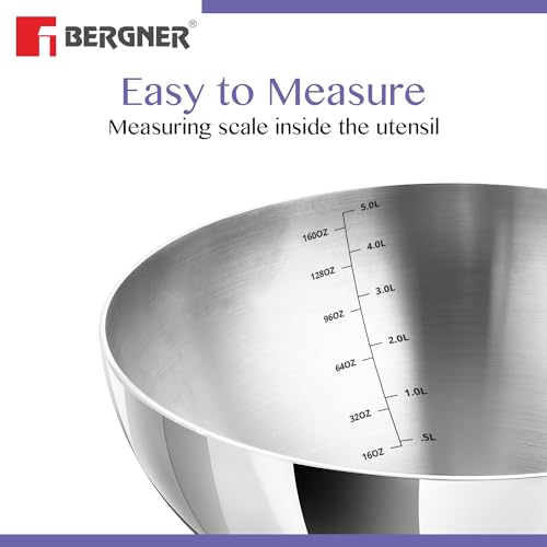 Bergner BE Essentials Tri-Ply Stainless Steel 18 cm Tasra, Steel Kadai/Tasla Without Handle, Even Heat Distribution, Easy to Clean, Gas Stove Compatible, Silver, 5-Year Warranty